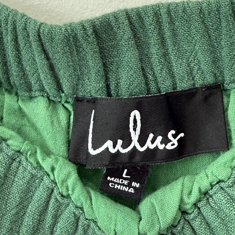 Lulus Al Fresco Evenings Off The Shoulder Mini Dress L Green Rayon Cotton Boho - Picture 6 of 10